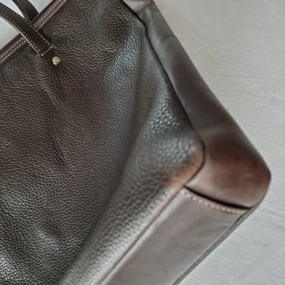 Levenger Shoulder Tote Bag Pebble Leather Espresso - Picture 8 of 15